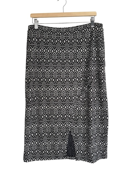Dresses & Skirts - Babeau argyle print knit midi faux wrap pencil skirt black white front slit XL
